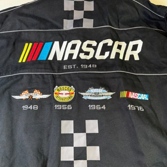 JH Design NASCAR Jacket Racing Checkered Full Snap Front Mens